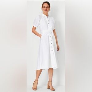 Ann Taylor White Linen Blend Shirt Midi Dress Poplin with Pockets Size 10